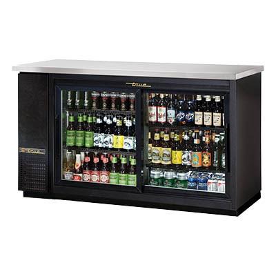 Two-Section Black Back Bar Refrigerator with (2) Sliding Glass Doors