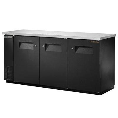 Three-Section Back Bar Cooler Black with (3) Solid Doors