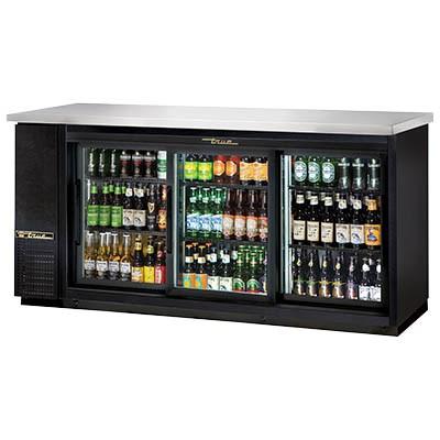 Black Back Bar Refrigerator with (3) Sliding Glass Doors