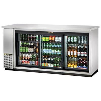 Stainless Steel Back Bar Refrigerator with (3) Sliding Glass Doors
