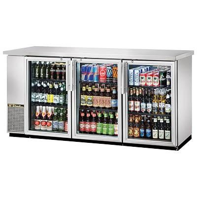 Three-Section Stainless Steel Back Bar Refrigerator with (3) Swinging Glass Doors