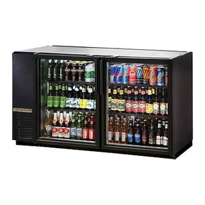Two-Section Back Bar Refrigerator Black with (2) Swinging Glass Doors