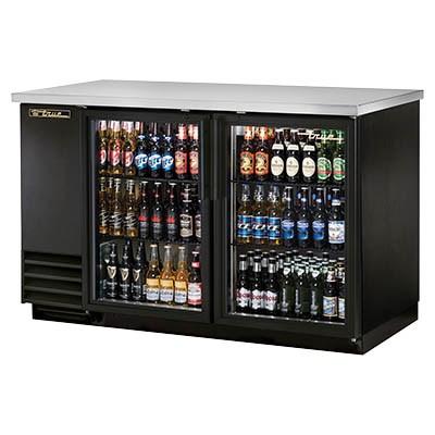 Two-Section Bar Back Refrigerator Black with (2) Swinging Glass Doors