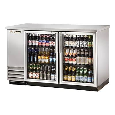  Two-Section Stainless Steel Bar Back Refrigerator with (2) Swinging Glass Doors