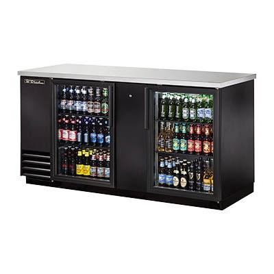  Two-Section Back Bar Refrigerator Black with (2) Swinging Glass Doors