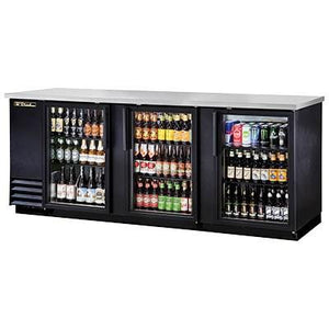 Three-Section Back Bar Refrigerator Black with (3) Swinging Glass Doors