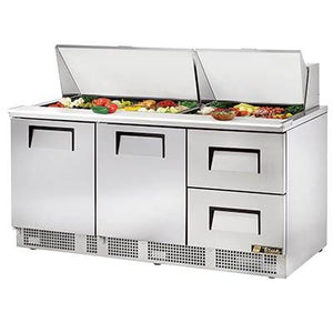 72" 3-Section Sandwich/Salad Prep Table with Refrigerated Base, 2 Doors, 2 Drawers, 115v