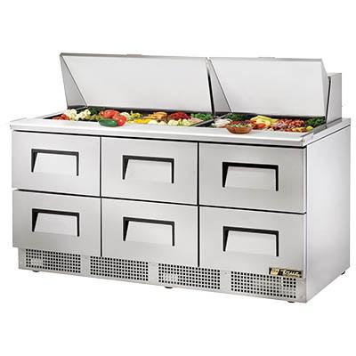 72" 3-Section Sandwich/Salad Prep Table with Refrigerated Base, Contains 6 Drawers, 115v