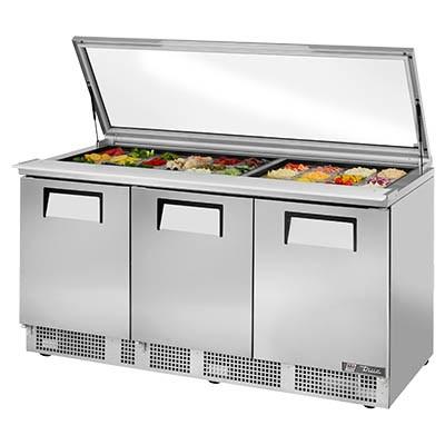 72" 3-Section Sandwich/Salad Prep Table - Flat Glass Lid with Refrigerated Base, 6 Shelves, 115v