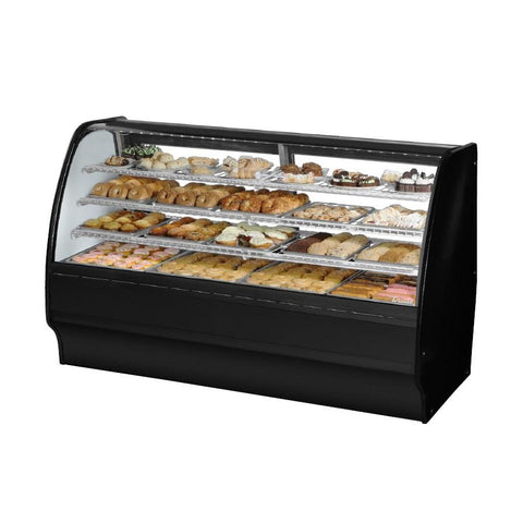 Non-Refrigerated Merchandiser Dry 77-1/4"L, Curved Glass with 6 Shelves Total,115v