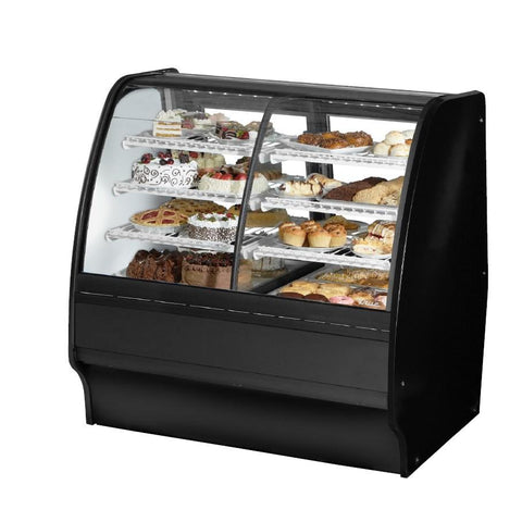 Glass Merchandiser, Dual Zone Dry/Refrigerated, 48-1/4"L, Curved Glass with 6 Shelves Total, 115v