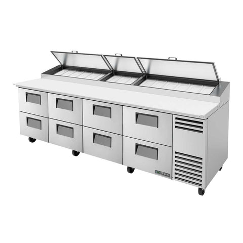 Pizza Prep, 33-41°F Pan Rail, Stainless Steel Cover, Cutting Board, 8 Drawers