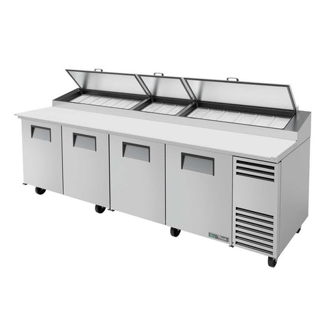 Pizza Prep, Pan Rail, with Stainless Steel Cover, Cutting Board, 4 Full Doors