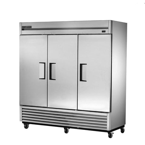 True TS-72-HC Refrigerator, Reach-In, Three-Section, 3 Stainless Steel Doors, 9 Gray PVC Coated Shelves, 115v