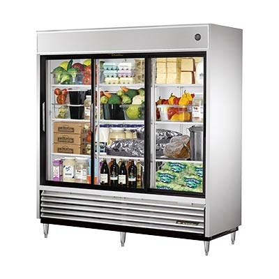 True TSD-69G-LD 78" Three-Section Reach In Refrigerator, 3 Sliding Glass Doors, 115v