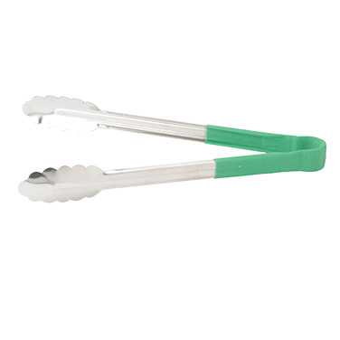 Winco UT-12HP-G 12"L Stainless Utility Tongs, Green