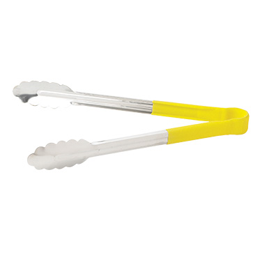 Winco UT-12HP-Y 12"L Stainless Utility Tongs, Yellow
