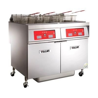 Vulcan 2ER50AF 100 Lb. Capacity 2-Unit Electric Floor Fryer System with Filtration, 480V
