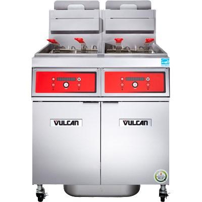 Vulcan 2VK45AF PowerFry5 90-100 Lb. Capacity 2-Unit Gas Fryer System with Solid State Filtration, 140,000 BTU, NSF