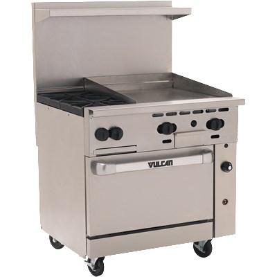 Vulcan 36C-2B24GT Endurance 36" 2 Burner Gas Range, 1 Convection Oven and 24" Thermostatic Griddle