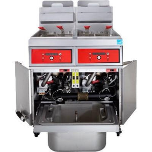 Vulcan 3VK45DF PowerFry5 135-150 Lb. Capacity 3-Unit Gas Fryer System with Filtration, 210,000 BTU, NSF