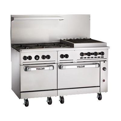 Vulcan 60SS-6B24CBN Endurance 6 Burner 60" Range with 24" Charbroiler and 2 Standard Ovens, Natural Gas