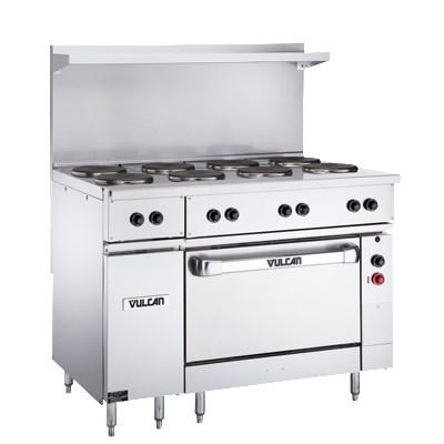 Vulcan EV48S-4FP24G208 48" Electric Range with Standard Oven, 4 French Plates and 24" Thermostatic Griddle, 208v