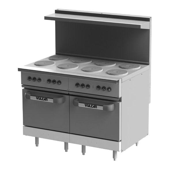 Vulcan EV48SS-8FP-480 48" Electric Range with 2 Standard Ovens and 8 French Plates, 480v