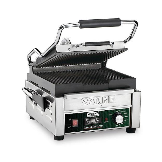 Waring WPG150TB Compact Panini Grill, ribbed cast iron plates, 208v/60/1-ph