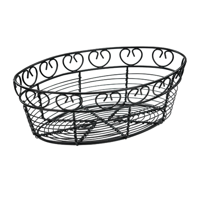 Winco WBKG-10O Bread/Fruit Basket, 10" x 6-1/2" x 3"H, oval, wire construction, black