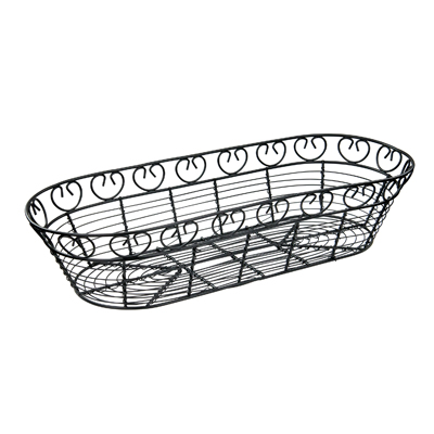 Winco WBKG-15 Bread/Fruit Basket, 15" x 6-1/4" x 3"H, long oval, wire construction, black