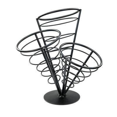 Winco WBKH-10 French Fry Basket, 5-1/8" dia. x 10-3/4"H, round, 3-cone basket, wire construction, black