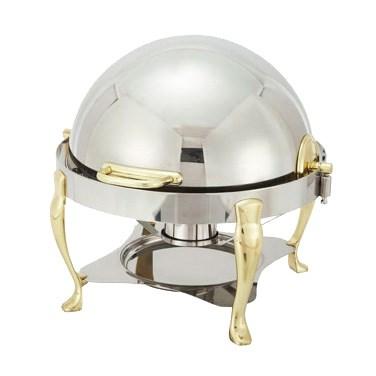Winco 308A Vintage 6 Qt. Round Chafer, Stainless Steel / Gold Accent
