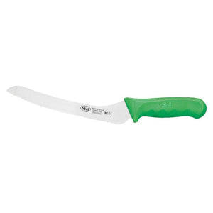 Winco KWP-92G Stal Offset Bread Knife with Green Handle, 9-1/4" Blade