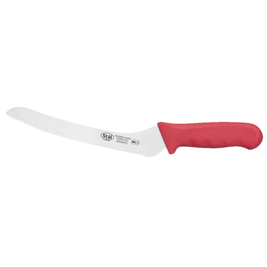 Winco KWP-92R Stal Offset Bread Knife with Red Handle, 9-1/4" Blade