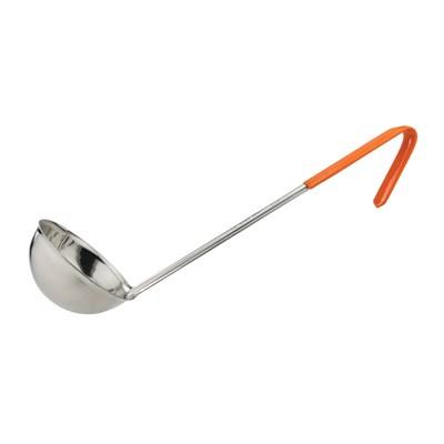 Winco LDCN-8 Prime One-Piece Stainless Steel Ladle With Orange Handle 8 Oz