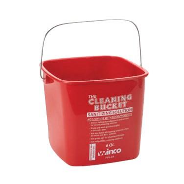 Winco PPL-6R Cleaning Bucket, Red Sanitizing, 6 Qt