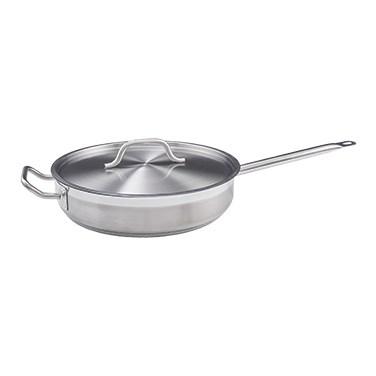 Winco SSET-5 Stainless Steel Saute Pan with Cover 5 Qt