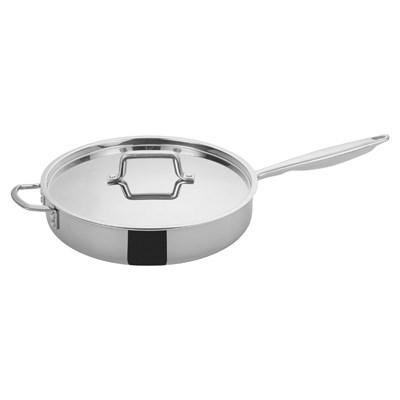 Winco TGET-6 Tri-Ply Induction Ready Saute Pan with Cover and Helper Handle 6 Qt