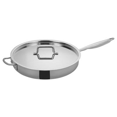 Winco TGET-7 Tri-Ply Induction Ready Saute Pan with Cover and Helper Handle 7 Qt