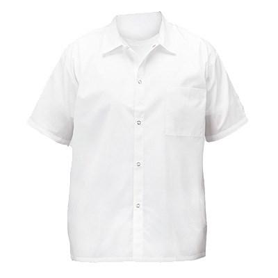Winco UNF-1WM Medium Short-Sleeved Chef Shirt, White Poly-Cotton Blend