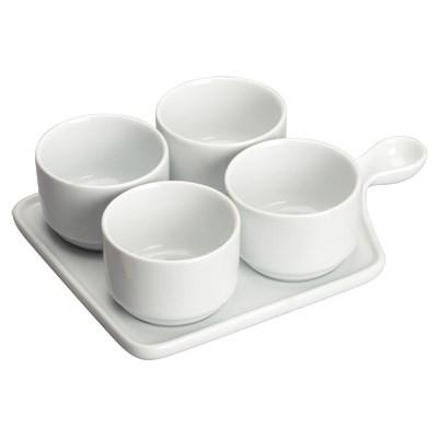 Winco WDP016-102 Newry 9-3/4" X 6"3/4" Porcelain Quartet Tapas Bowl Set, Bright White