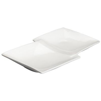 Winco WDP017-109 Loures 13-7/8" X 8" Porcelain Duo Plate, Bright White