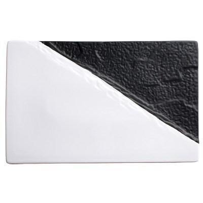 Winco WDP023-202 Visca Porcelain Rectangular Platter, Black & White, 13-1/2"