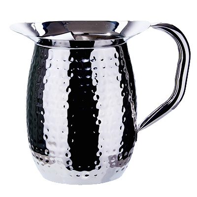 Winco WPB-3CH Bell Pitcher, 3 quart, with ice guard, hammered, heavy weight stainless steel, mirror finish