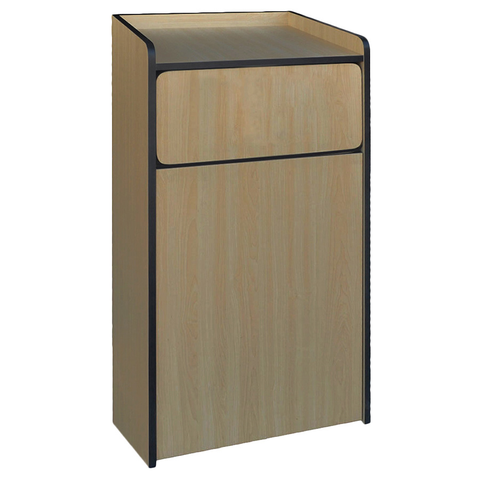 Winco WR-35 Waste Receptacle, fits up to 35 gallon trash can, tray top design, self-return door, wood, natural wood color
