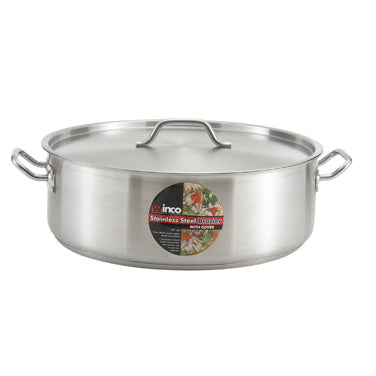 Winco SSLB-20 Stainless Steel Induction Brazier With Cover 20qt